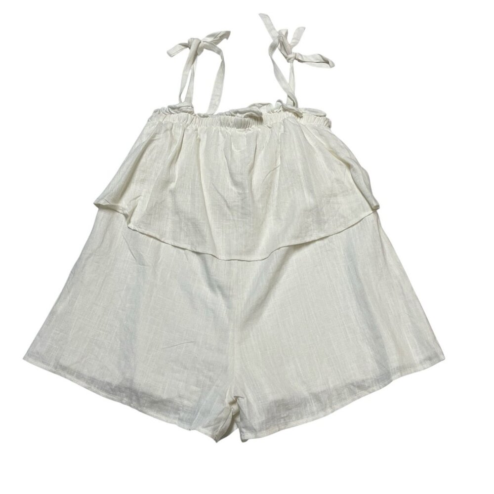 Hello Molly‎ Sea Foam Romper Womens 2 White Tiered Tie Shoulder Coastal Beach